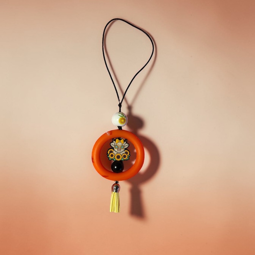 Orange Pendant Necklace with Tassel